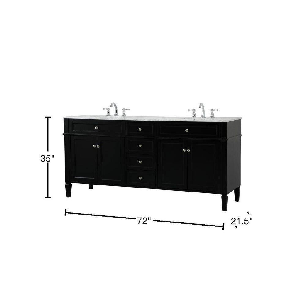 Black Double Sink Vanity with Carrara Marble Top, 72"