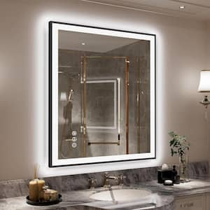 32 in. W x 36 in. H Rectangular Framed Front and Back LED Lighted Anti-Fog Wall Bathroom Vanity Mirror in Tempered Glass