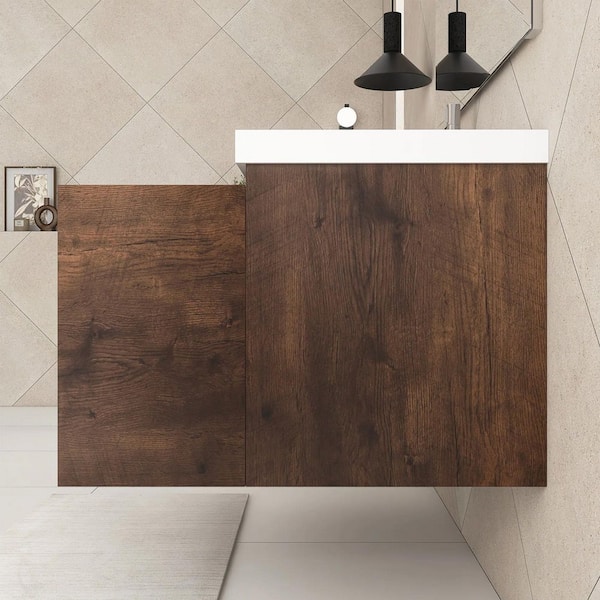 48 in. W x 19.5 in. D x 22.5 in. H Double Sink Wall-Mounted Bath Vanity in Rose Wood with White Resin Top