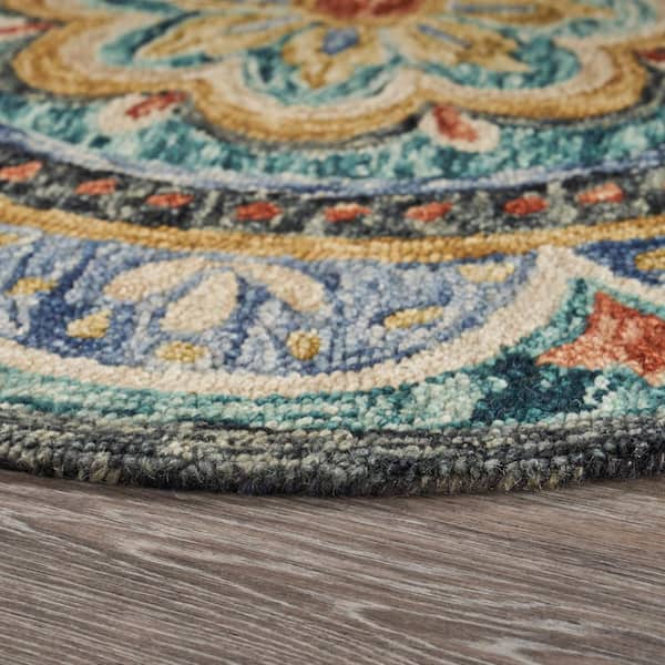 Lr Home Dazzle Blue 6 Ft Round Fl Medallion Border Wool Indoor Area Rug Dazzl54104blu60rd The Depot Lr Home Dazzle Blue 6 Ft Round Fl, Wool Rug Round