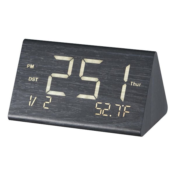 Digital Alarm Clock Wooden Desk Clock with Dual Alarm USB Port Snooze Night Light Voice Control Adjustable Volume Black