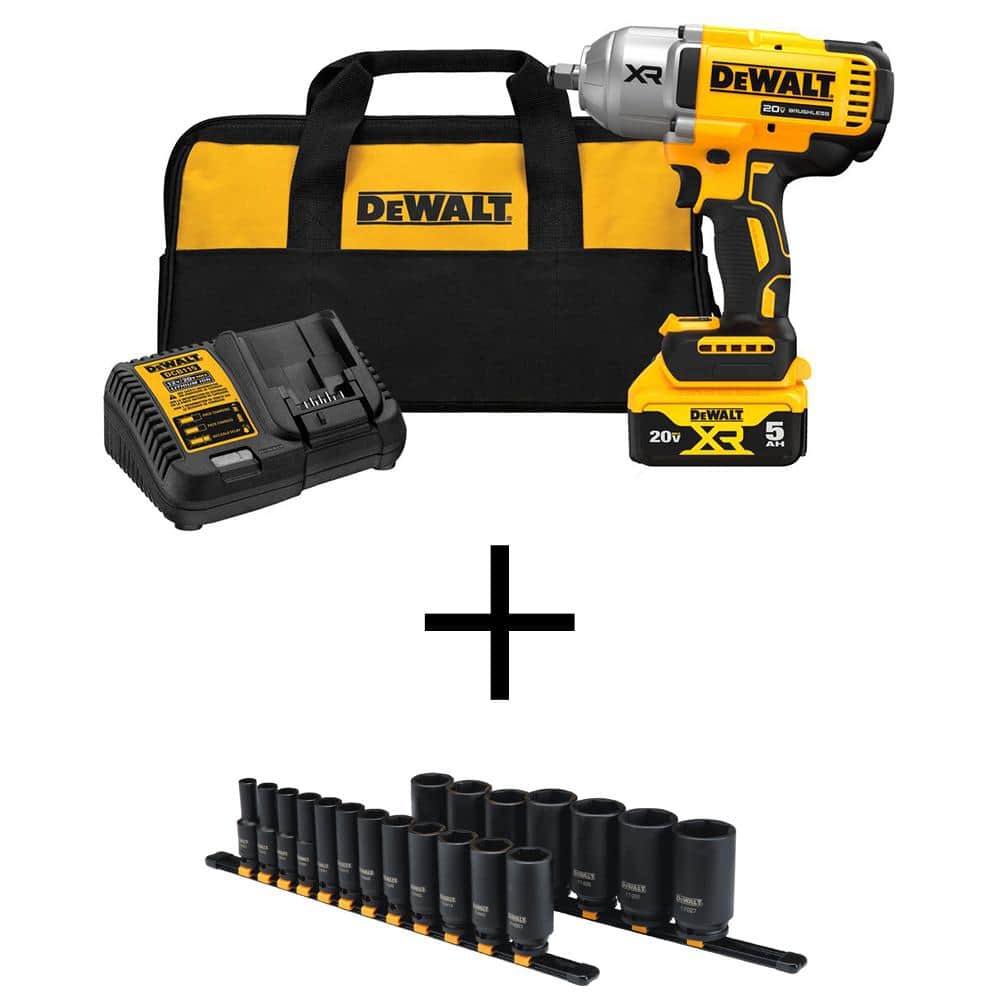 DEWALT 20V MAX Lithium-Ion Cordless 1/2 in. Impact Wrench Kit with 1/2 in. Drive SAE Deep Impact Socket Set (19-Piece) -  DCF900P1WT19239