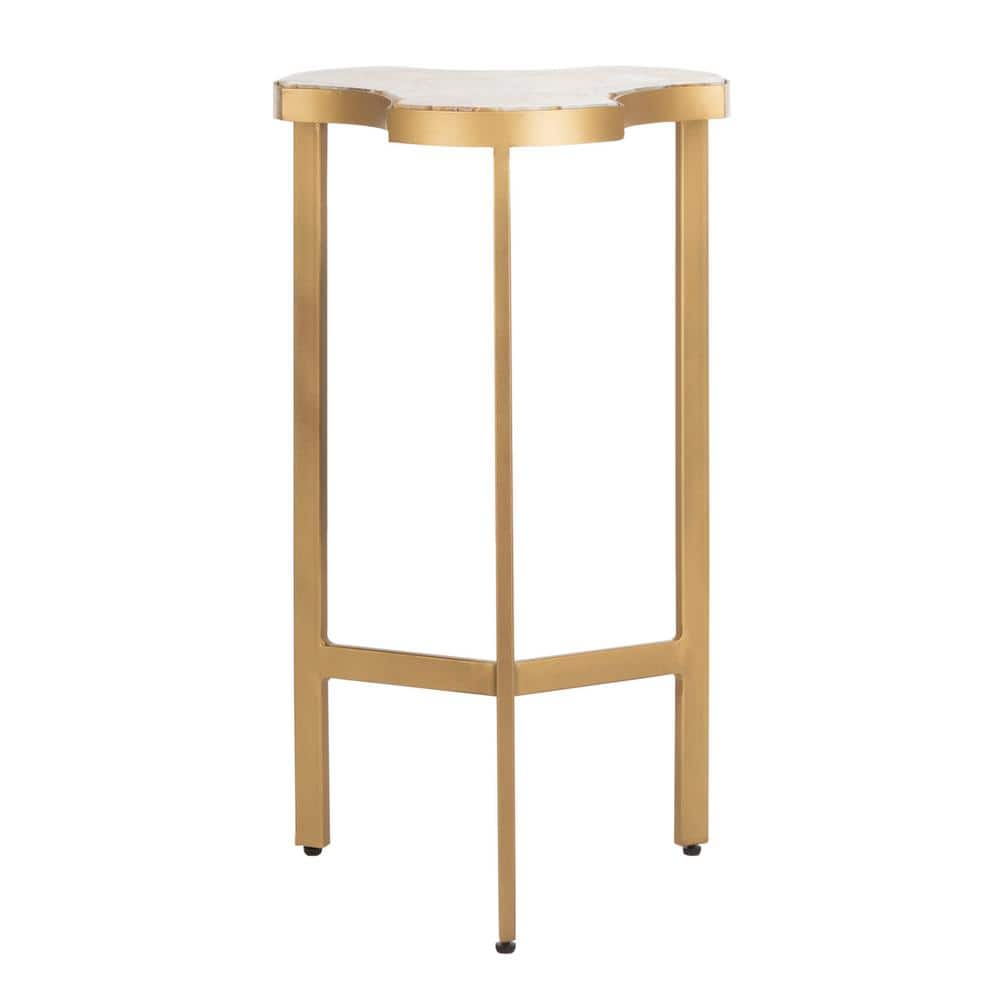 Suki White and Gold Triangular Metal Accent Table