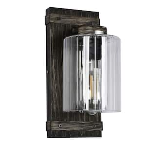 4.7 in. 1-Light Wood Finish Rustic Wall Sconces with Clear Glass Shade for Hallway