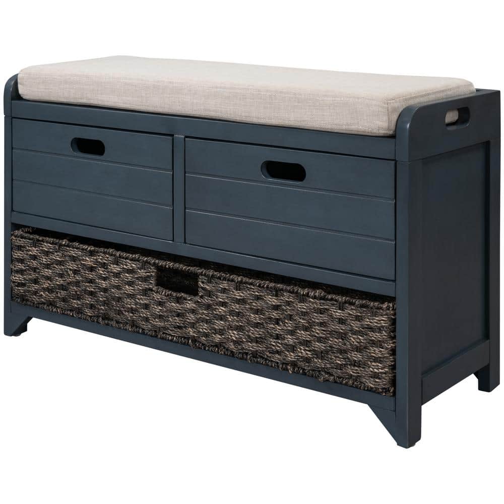 Beige Linen Backless Storage Bench with Drawers