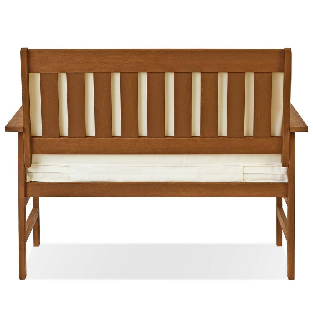 Tioman Natural Hardwood Outdoor Bench with Beige Cushions