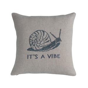 Natural and Gray Snail Animal Print and Text  in. It's a Vibe in.  Text Embroidery 16 in. x 16 in. Throw Pillow