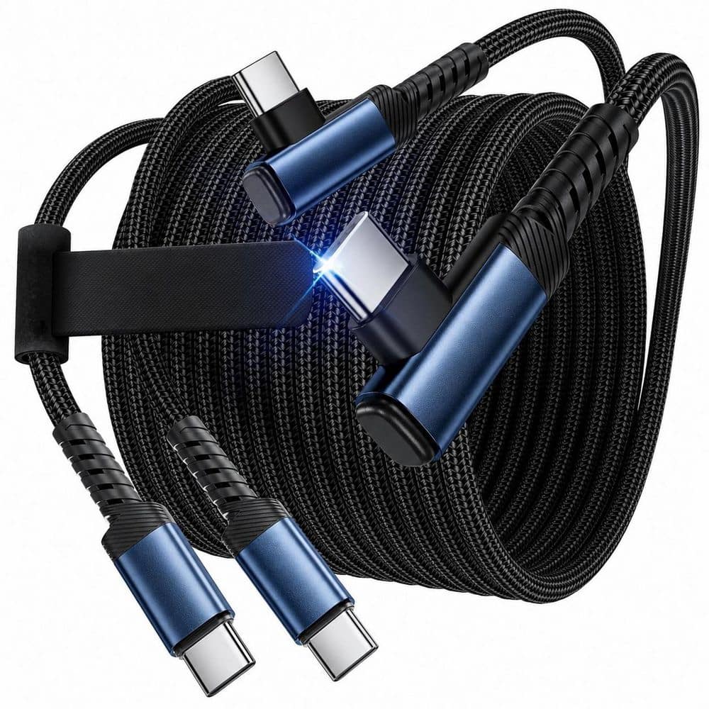 2 Pack 10ft USB-C to USB-C Right Angle Cable with 240W Ultra-Fast Charging, 480Mbps Data Transfer, Nylon Braided price history on PriceWatchPro