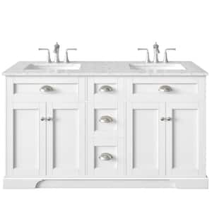 Epic 60 in. W x 22 in. D x 34 in. H Double Bathroom Vanity in White with White Quartz Top with White Sinks