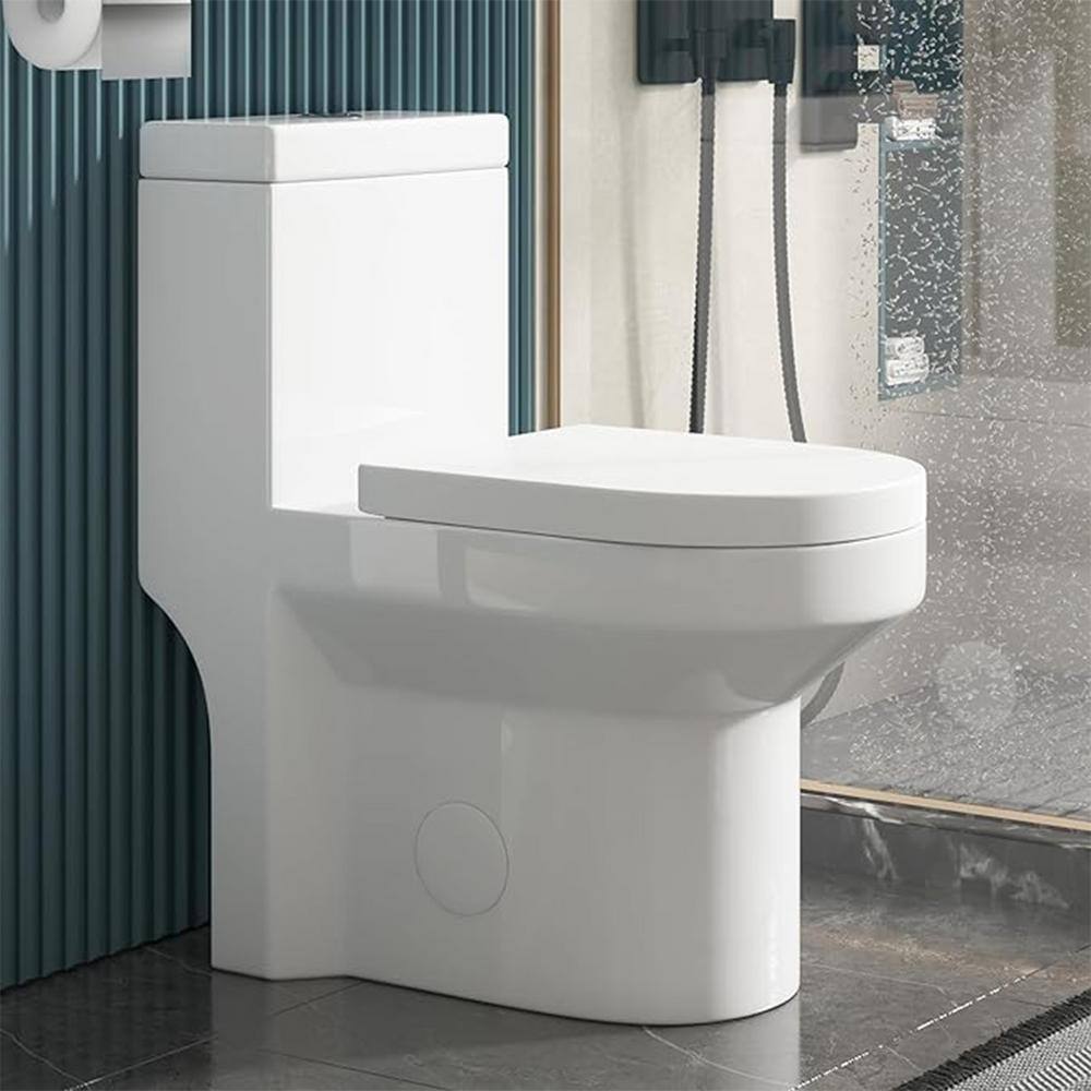 Glossy White Ceramic Dual Flush Elongated Toilet