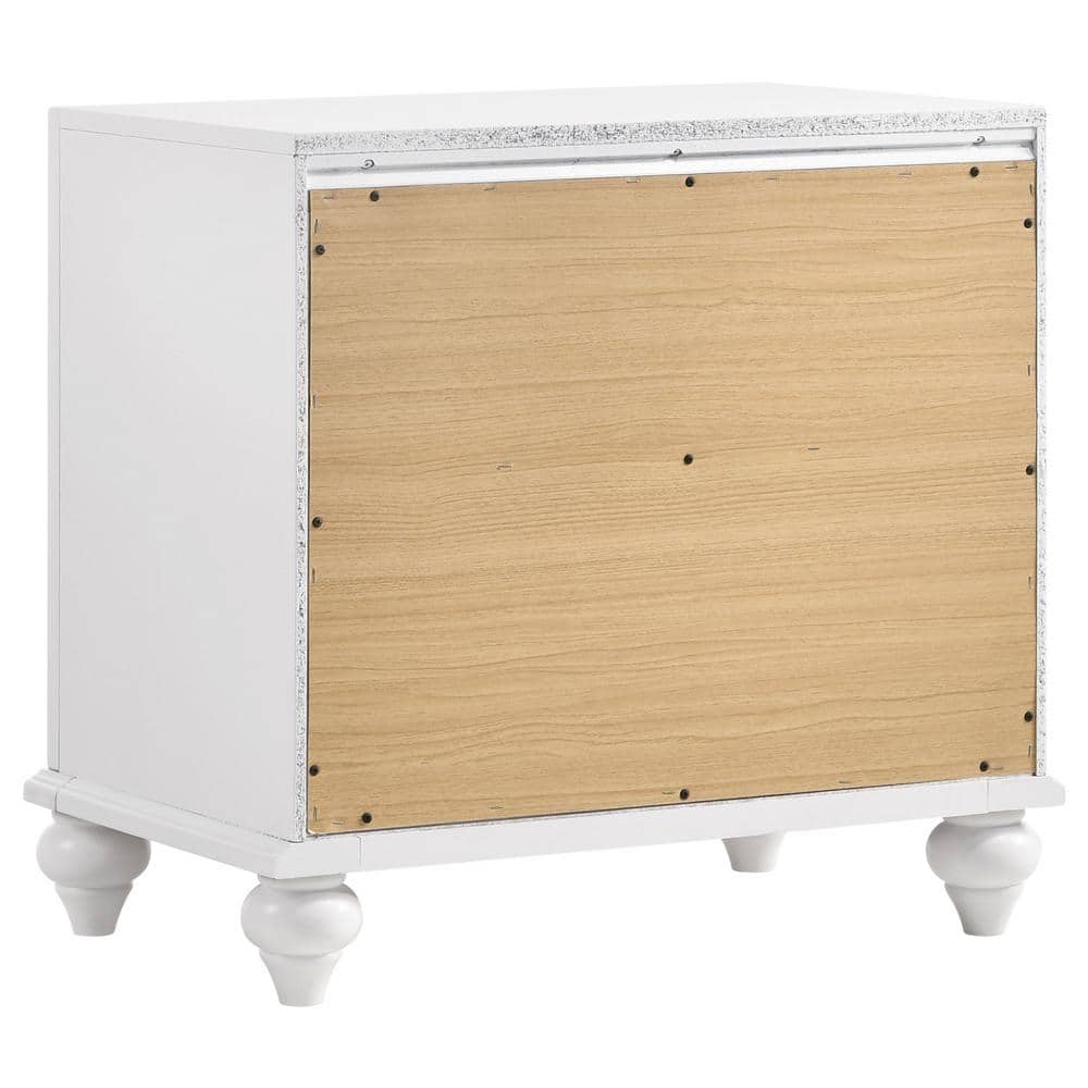 White Glam 2-Drawer Nightstand with Crystal Hardware