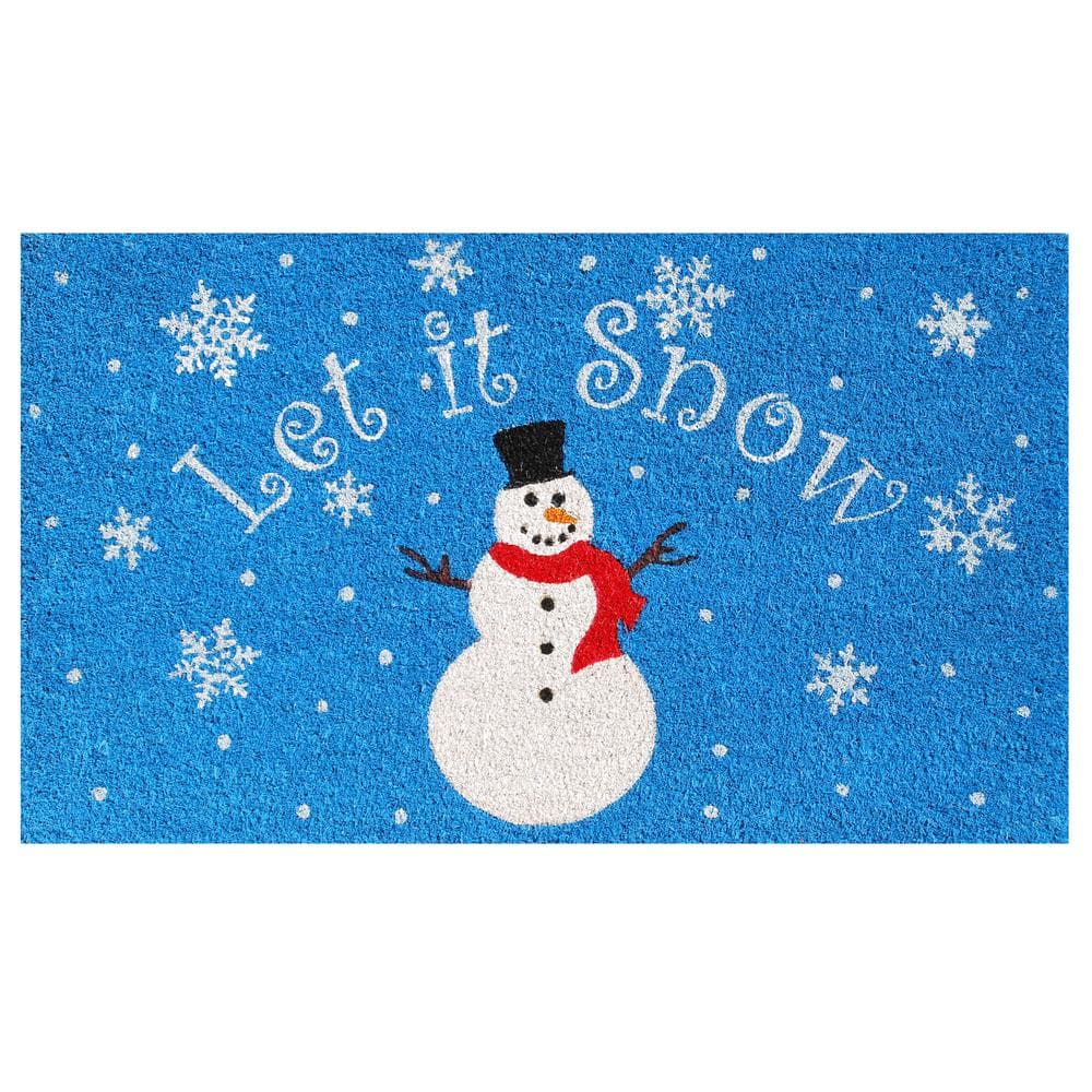 Winter Snowmen Coir Doormat Welcome Natural Fiber Outdoor 30 X 18