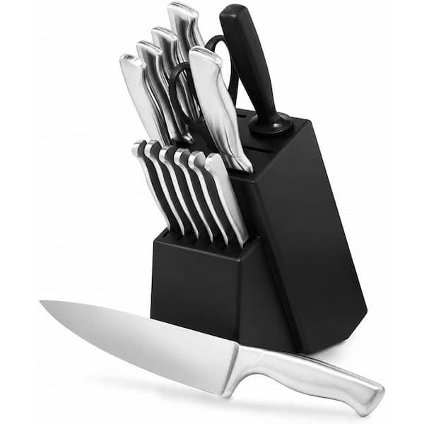 15-Piece Stainless Steel Knife Set with Hollow Handle and Wooden Block, High-Carbon Blades