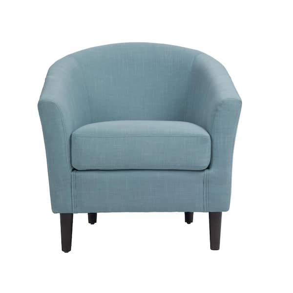 Uixe Blue Comfy Linen Upholstered Barrel Arm Chair With Wood Leg(Set of 1)