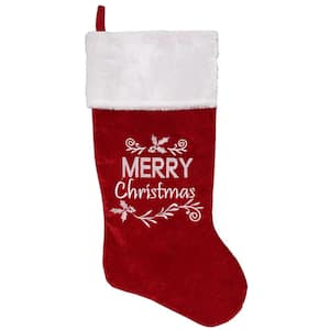 20 in. Red in. Merry Christmas in. Velour Christmas Stocking