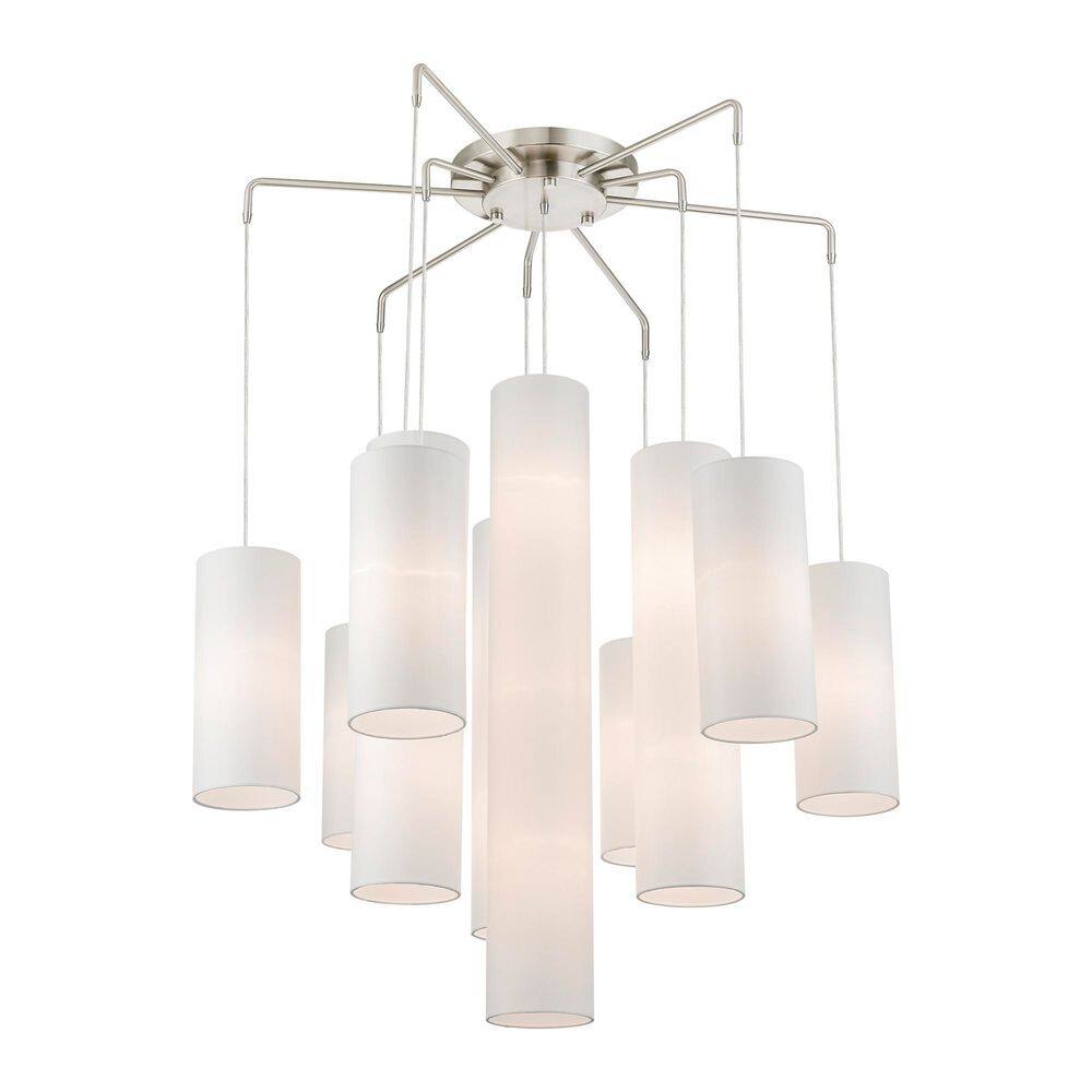 Strathmore Brushed Nickel 15-Light Tiered Foyer Chandelier with Off-White Shades