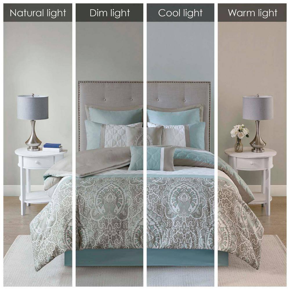 Seafoam and Beige Microfiber Queen 8-Piece Comforter Set