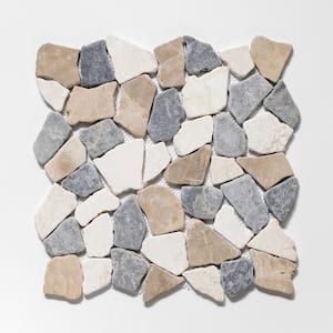 Fit Tile Tan/White/Grey 11 in. x 11 in. x 9.5 mm Indonesian Marble Mesh-Mounted Mosaic (9.28 sq. ft. / case)