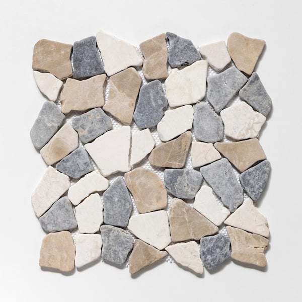 TILE CONNECTION Fit Tile Tan/White/Grey 11 in. x 11 in. x 9.5 mm Indonesian Marble Mesh-Mounted Mosaic (9.28 sq. ft. / case)