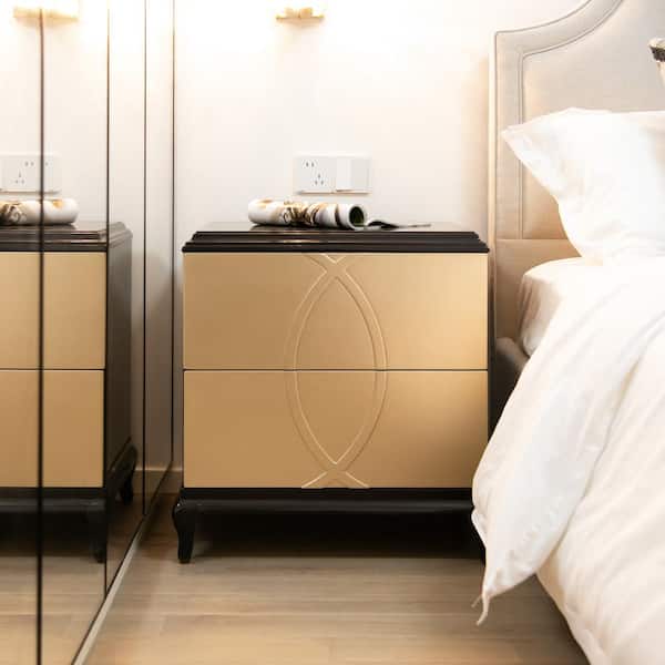 Jennifer Taylor Verona 23 in. Wide Contemporary Glam Storage Rectangle Wood Side End Table, Espresso Black and Soft Gold Birchwood