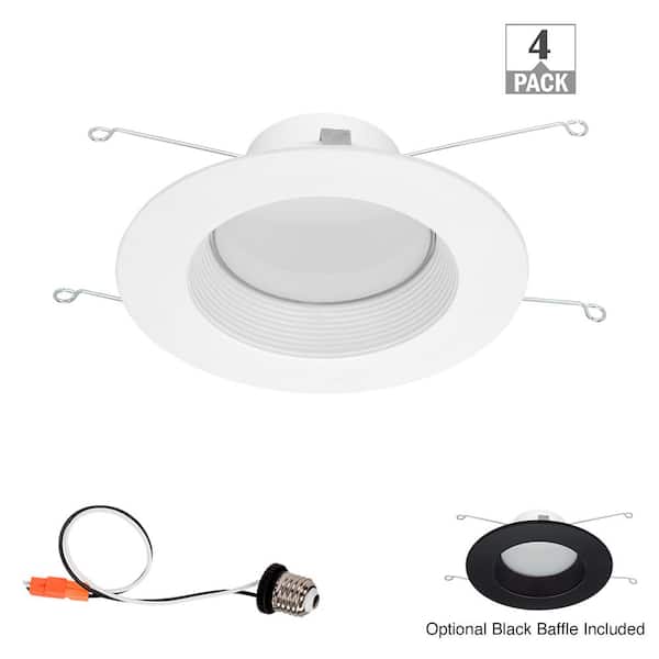 Commercial Electric 5 in./6 in. Deep Baffle Retrofit Extra Black Baffle Lumen Select Adjust CCT Integrated LED Recessed Light Trim (4-Pack)