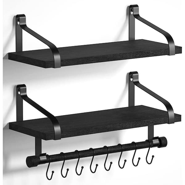 Cubilan 17.3 in. W x 7.3 in. D Black Wood Composite Decorative Wall Shelf, Floating Shelves Wall Mounted Set of 2