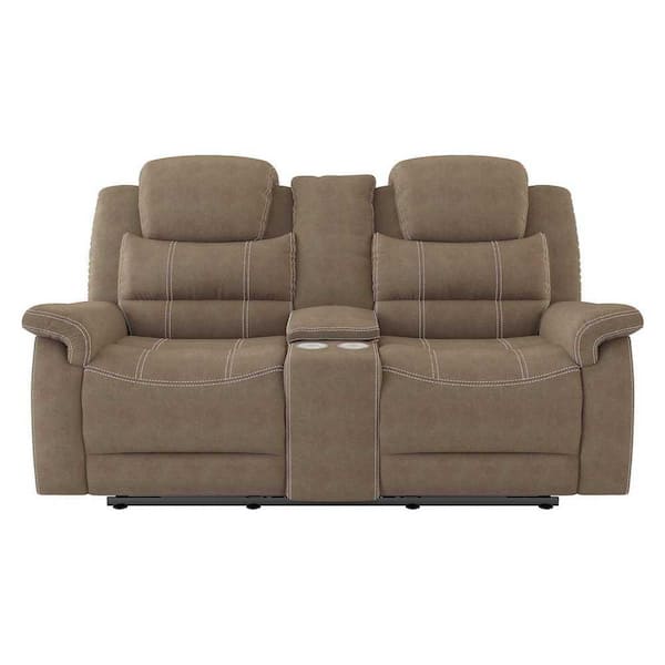 EVERGLADE HOME Rosnay 74 in. W Flared Arm Microfiber Straight Power Double Reclining Loveseat in Brown