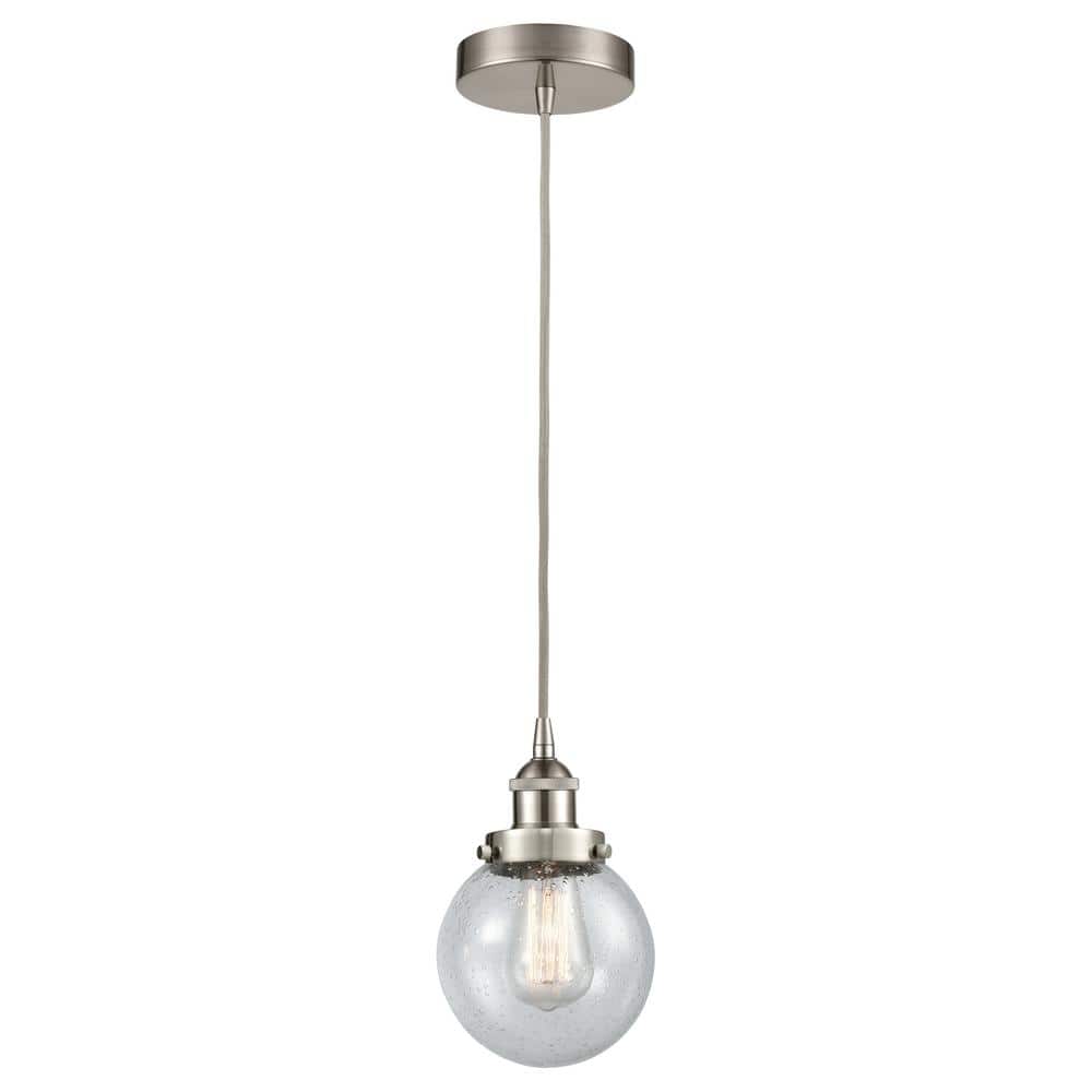 Beacon 60-Watt 1-Light Brushed Satin Nickel Standard Mini Pendant Light with Seeded Glass Shade, No Bulbs Included price history on PriceWatchPro
