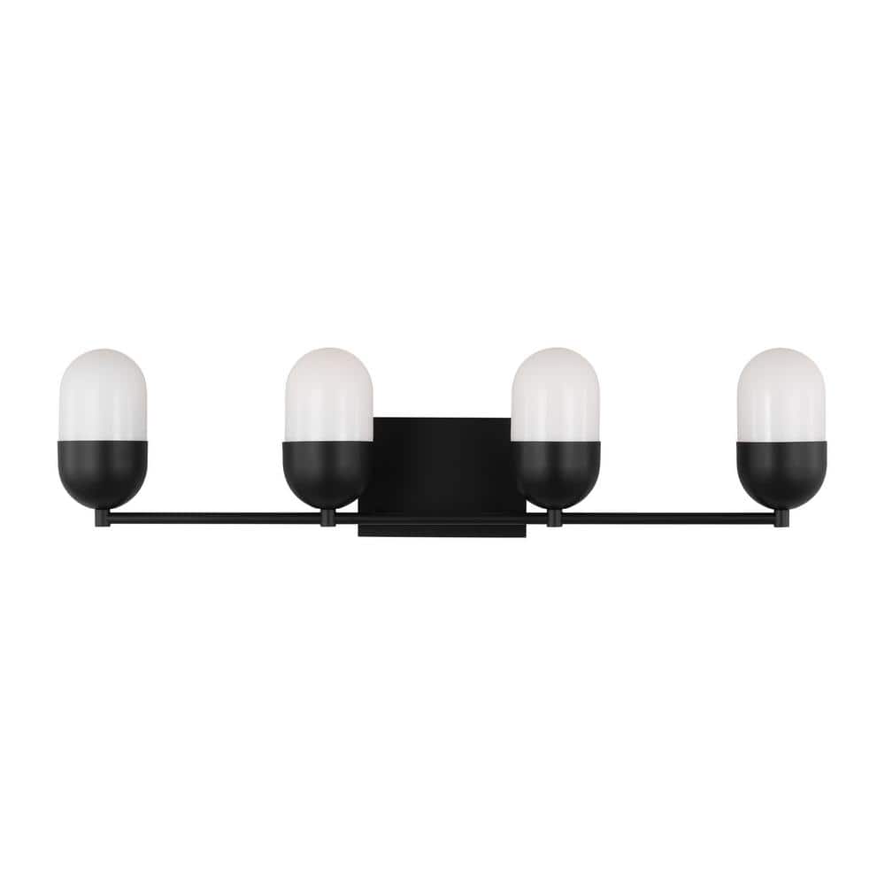 Foster Midnight Black Extra Large Vanity Light with Milk Glass Shades