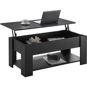 39.37 in. Black Rectangle MDF Lift Top Coffee Table with Storage Compartment