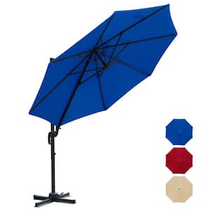 10 ft. 360° Rotating Aluminum Cantilever Patio Umbrella with Cross Base in Blue