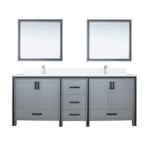 Ziva 84 in W x 22 in D Dark Grey Double Bath Vanity, White Quartz Top, Faucet Set and 34 in Mirrors
