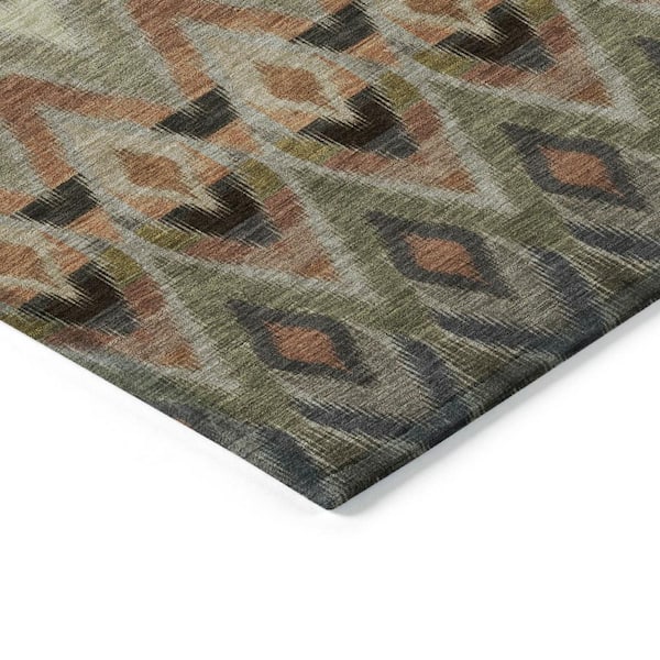 Taupe, Olive Green, Beige 5 ft. x 8 ft. Woven Oriental Polyester Rectangle Indoor/Outdoor Area Rug