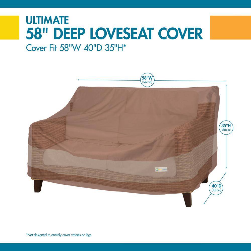 Ultimate Waterproof 58 Inch Deep Loveseat Cover in Mocha Cappuccino