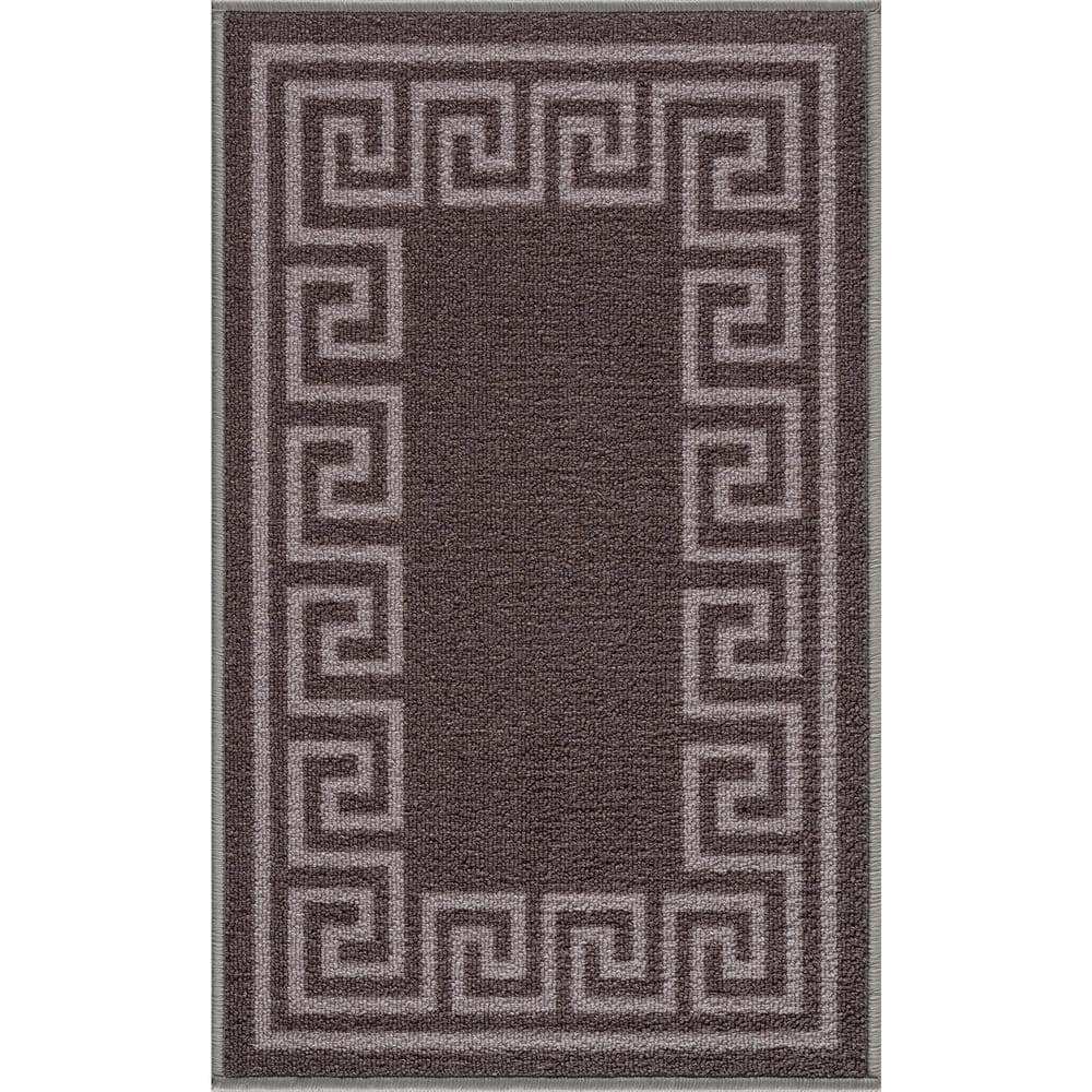 Carpet Mat Greek Key Design Slip Resistant, D.Grey, 19.5 in. x 32 in.