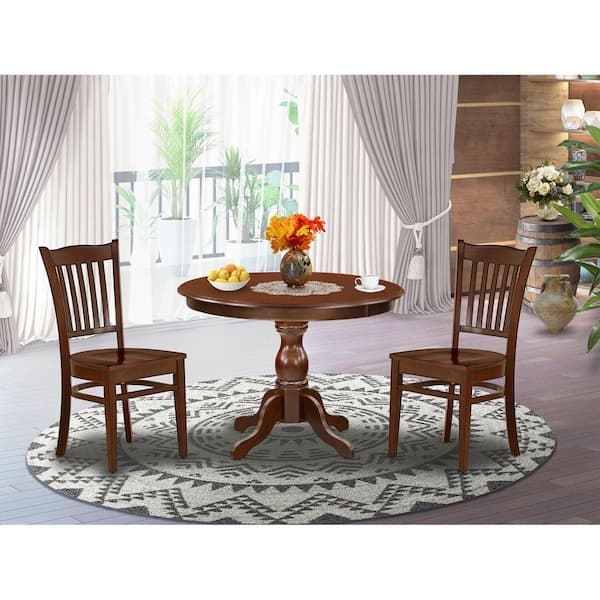 East West Furniture 3-Piece Mahogany Finish Solid Wood Top - Dining Room Set - Seats 4