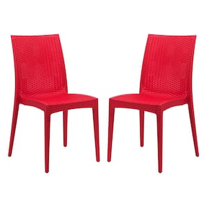 Red Mace Modern Stackable Plastic Weave Design Indoor Outdoor Dining Chair (Set of 2)