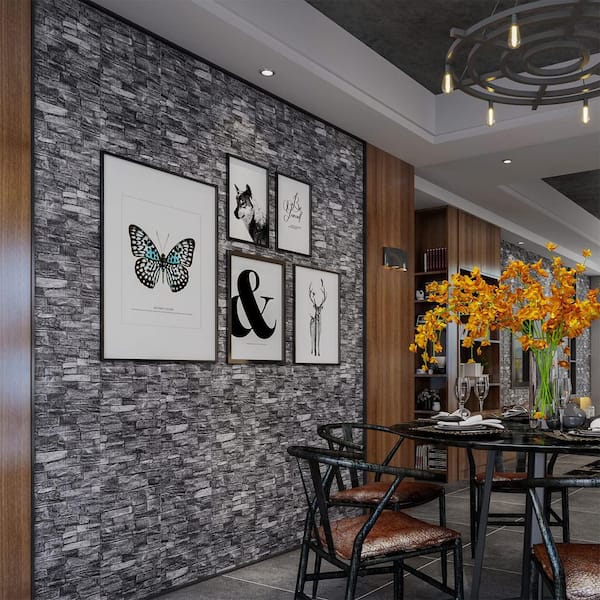 Black 3D Brick Wall Panel Peel and Stick Self-Adhesive Faux Stone Wallpaper for TV Wall, Living Room, Bedroom