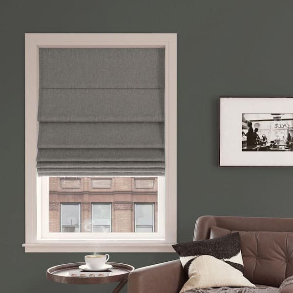 Sun Zero Pryer Cordless Steel Gray 100% Blackout Textured Fabric Roman Shade 31 in. W x 64 in. L