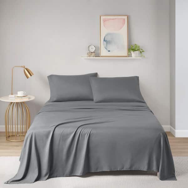 Intelligent Design Microfiber 4-Piece Charcoal Polyester Queen All Season Soft Touch Sheet Set