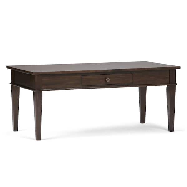 Simpli Home Carlton Solid Wood 44 in. Wide Rectangle Transitional Coffee Table in Dark Tobacco Brown