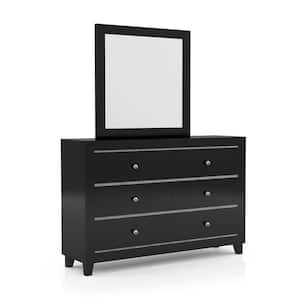 6-Drawer Black Crossing Dresser with Mirror 72.76 in. H X 57.5 in. W X 16.25 in. D