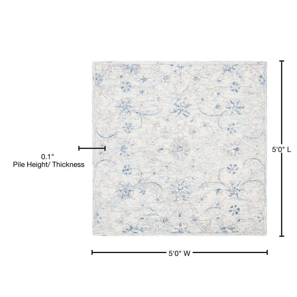 Elysian Bliss Light Blue/Ivory Hand-Tufted Wool Round Rug