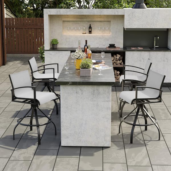 Crestlive Products Light Gray Sunreblla Swivel Aluminum Outdoor Bar Stool with Arms (4-Pack)