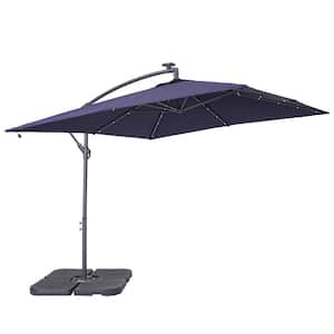8.5 ft. Square Solar LED Outdoor Market Cantilever Patio Umbrella in Blue, with Crank and Base