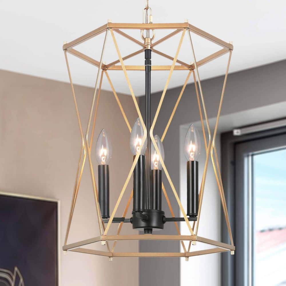 Contemporary Black and Gold Dining Room Pendant Light, Modern Transitional 4-Light Cage Candle Kitchen Island Chandelier price history on PriceWatchPro