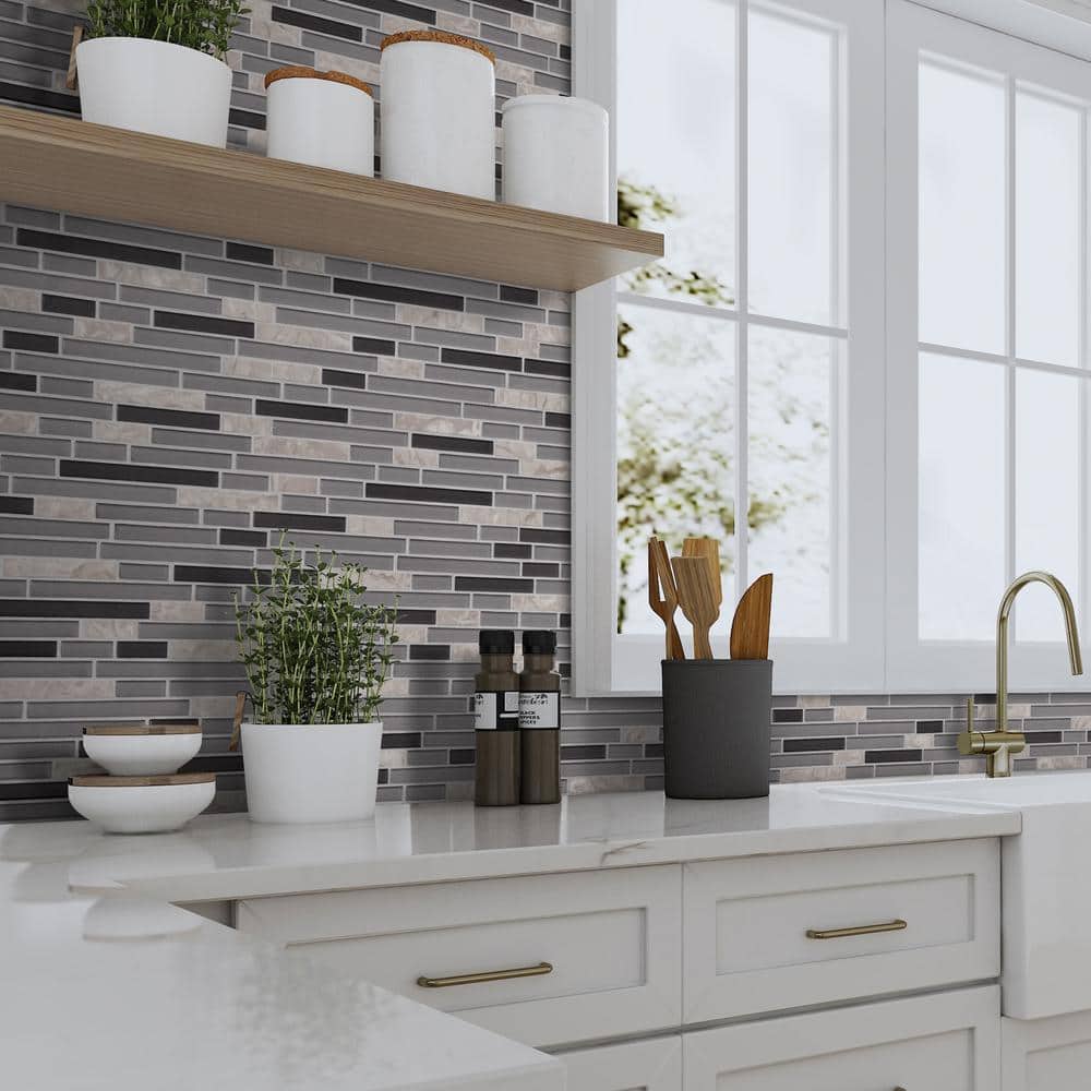 Gray and Black Glass Stone Mosaic Tile 12" x 12"