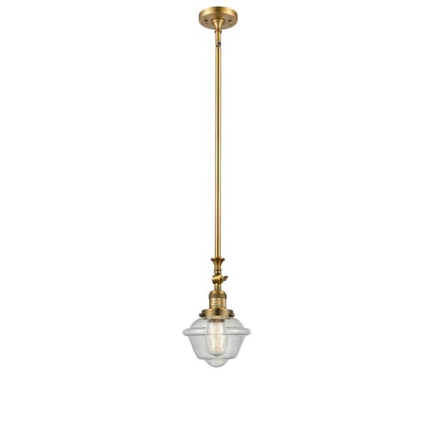 Innovations Oxford 1-Light Brushed Brass Schoolhouse Pendant Light with Seedy Glass Shade