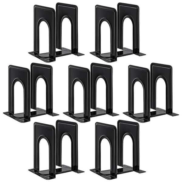 Angel Sar 5.7 in. x 4.9 in. x 6.5 in. Black Heavy Dutyk Non-Skid Metal Bookend, Book Holder Stopper for Office and Home (7-Pairs)
