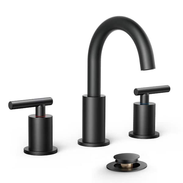 ANZA 8 in. Widespread Double Handle Bathroom Faucet with Ceramic Disc Valve in Matte Black